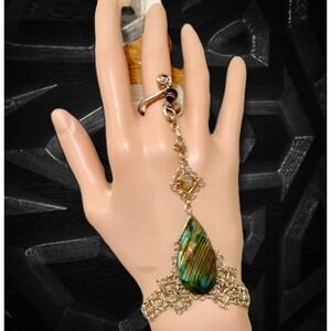 Bohemian Arabesque Hand Chain Ring‎ Set Labradorite Garnet